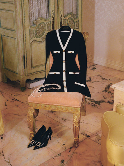 Yvette Contrast Knit Black Dress